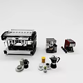 Café Interior Design With Espresso Machine Coffee Cups Coffee Pot And Small Potted Plant
