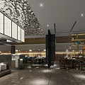 Modern Elegant Restaurant Interior Design With Dining Tables Chairs Pendant Lights And Decorative Wall