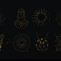 Golden Mystical Wall Decor With Sun Moon Symbols And Geometric Patterns