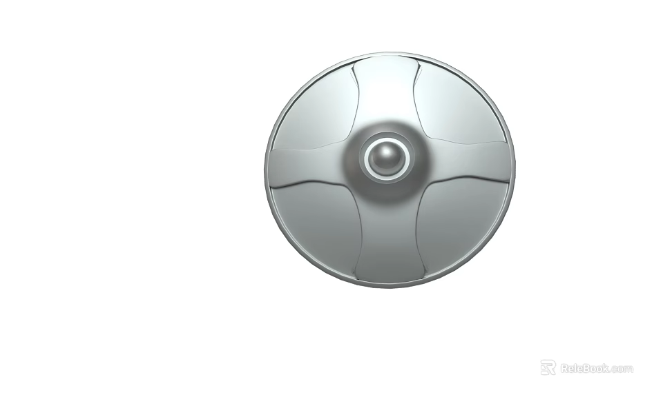 Silver Round Shield with Central Boss and Symmetrical Design as Historical Defensive Weapon 3d model 