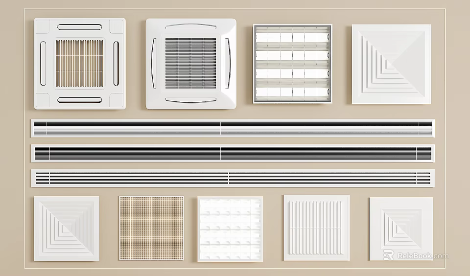 Decorative Air Conditioner Vents Featuring Various Grille Patterns And Modern Designs 3d model
