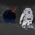 NASA Astronaut Kneeling On Lunar Surface With Earth View And Red Flare
