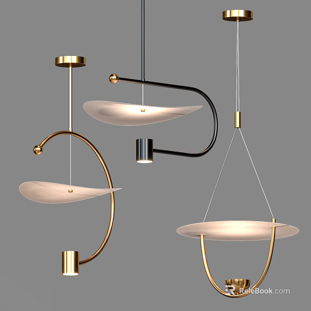 Modern Pendant Lights With Sleek Curved And Circular Design Gold Black Frames White Shade 3d model 