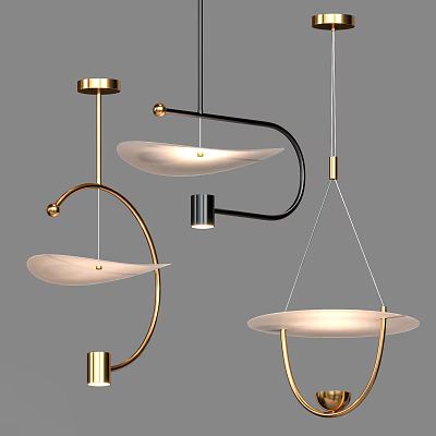 Modern Pendant Lights With Sleek Curved And Circular Design Gold Black Frames White Shade 3d model