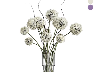 Simple Decorative Ornament Set With White Spherical Flowers In Clear Glass Vase And Color Samples 3d model