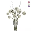 Simple Decorative Ornament Set With White Spherical Flowers In Clear Glass Vase And Color Samples