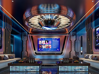Modern KTV Interior Design With Big Screen Display LED Lighting And Comfortable Sofa Seats 3d model