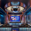 Modern KTV Interior Design With Big Screen Display LED Lighting And Comfortable Sofa Seats
