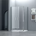Modern Shower Sauna Design With Transparent Glass Double Door And Metal Shelf