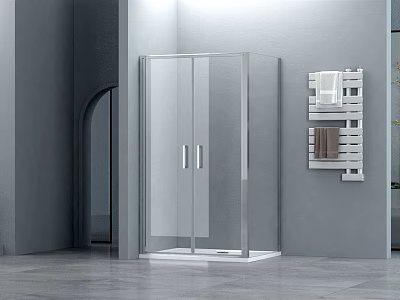 Modern Shower Sauna Design With Transparent Glass Double Door And Metal Shelf 3d model