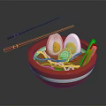 Delicious Ramen Bowl With Soft Boiled Eggs Noodles Green Vegetables And Decorative Pink Flower