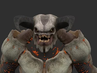 Game Movie Character With Horned Skeleton Head Rocky Body And Orange Lava 3d model
