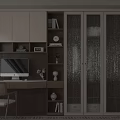 Modern Wardrobe Interior Design With Glass Doors And Wooden Bookshelves Near Desk