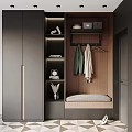 Modern Wooden Shoe Cabinet Design With Coat Rack Bench And Decorative Lighting