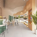 Modern Luxurious Bubble Tea Shop Interior Design With Bar Seating Green Plants And Display Shelves
