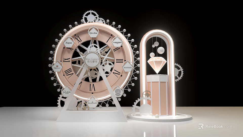 Decorative Ferris Wheel Shaped Table Clock With Diamond Accent And Gear Details 3d model 