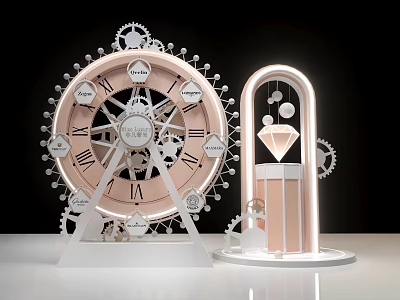 Decorative Ferris Wheel Shaped Table Clock With Diamond Accent And Gear Details 3d model