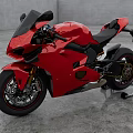 Red Sport Motorcycle With Sleek Design Against Gray Concrete Background