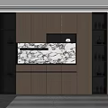 Modern Wine Cabinet With Wooden Frame Marble Backsplash LED Lighting And Glass Display Doors