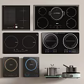 Various Modern Kitchen Induction Cooktops With Different Designs And Cooking Pots