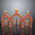 Ornate Traditional Architectural Entrance With Golden Domes Arched Doorways And Intricate Metal Gates
