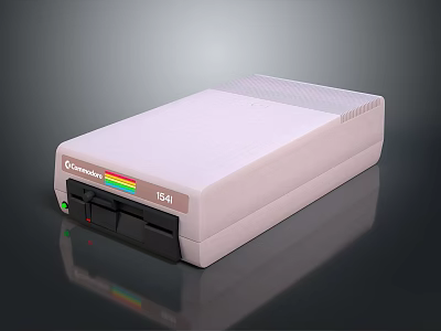 Vintage Commodore 128D Computer With Gray Casing Front Panel Buttons And Colorful Stripe Design 3d model