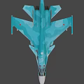 Turquoise Camouflage Fighter Jet With Number 07 Cockpit And Landing Gear