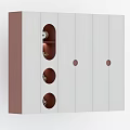 Modern White And Brown Wardrobe With Circular Open Compartments And Circular Knobs 3d model