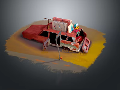 Red Truck Converted Commercial Equipment Featuring Basketball Hoop And Tools 3d model