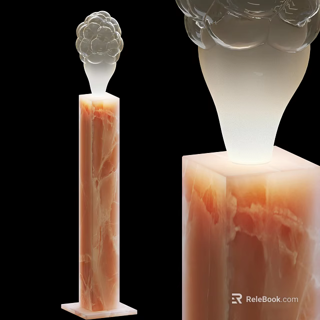 Modern Elegant Floor Lamp With Pink Marble Base And Transparent Glass Shade 3d model 