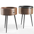 Modern Style Wooden Bedside Tables With Black Metal Legs And Drawer Design