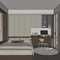 Modern Tatami Bedroom Interior With Built In White Cabinets Window Blinds Desk And Chair