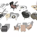 Assorted Modern Coffee Tables With Chairs And Decorative Items In Home Setting 3d model