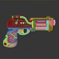 Futuristic Sci Fi Pistol With Copper Grip Green Energy Cells And Mechanical Pipes Design