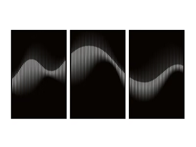 Abstract Wavy Stripe Patterns On Black Background Three Panel Wall Art 3d model