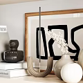 Stylish Decorative Ornament Set With Abstract Sculptures Ceramic Vases Decorative Books And Geometric Prints