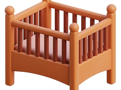 Orange Wooden Storage Shelf with Railing Design and Ball Shaped Decorations 3d model