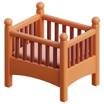 Orange Wooden Storage Shelf with Railing Design and Ball Shaped Decorations 3d model
