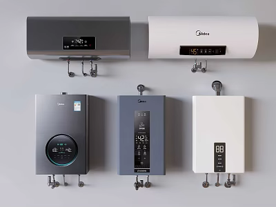 Midea Kitchen Water Heaters With Digital Display And Control Panel In Various Colors 3d model