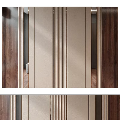 Contemporary Background Wall With Beige Panels And Wooden Vertical Lines Design 3d model