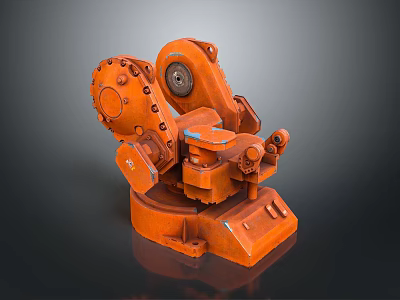 Orange Industrial Mechanical Device Featuring Gears Bolts And Metal Structure Details 3d model