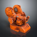 Orange Industrial Mechanical Device Featuring Gears Bolts And Metal Structure Details