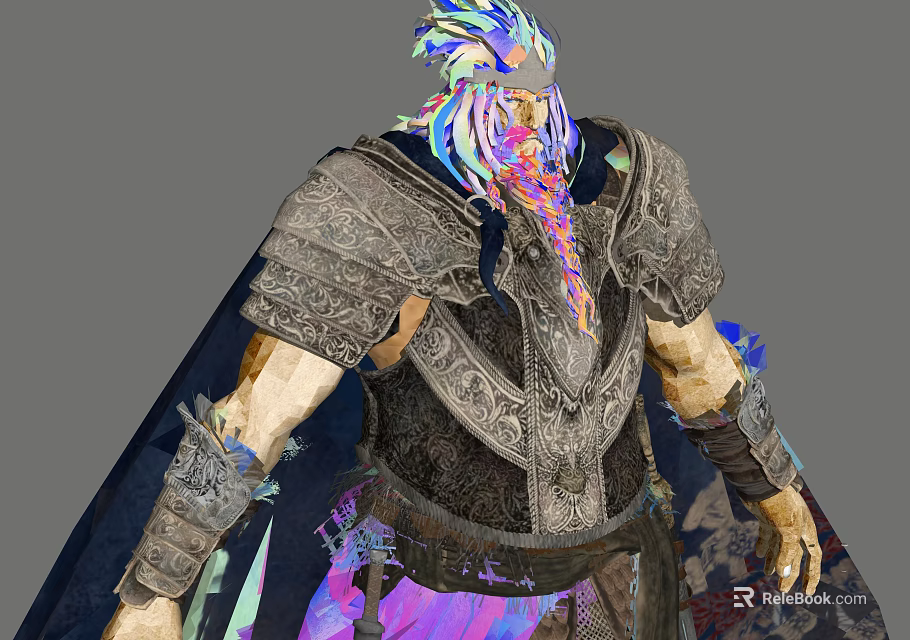Fantasy Style Game Movie Character With Colorful Braided Hair Intricate Armor And Decorative Cloak 3d model 