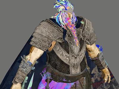 Fantasy Style Game Movie Character With Colorful Braided Hair Intricate Armor And Decorative Cloak 3d model