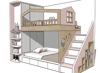 Kids Bedroom Bunk Bed Design With Stairs Storage Drawers And Shelves 3d model