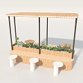 Wooden Outdoor Table with Top Canopy Green Plants and Round Stools Design