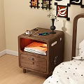 Modern Wooden Bedside Table with Drawer Books Vase Mobile Phone Headphones and Small Items