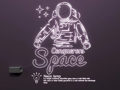 Unique Space Themed Neon Lamp Featuring Astronaut Design Stars and Conquerors Space Text 3d model