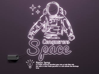 Neon glow light advertising word astronaut pilot 3d model