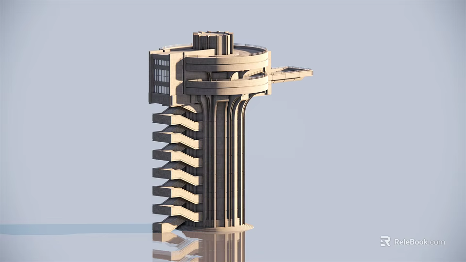 Modern Architectural Tower Model With Spiral Staircase And Geometric Design Elements 3d model